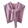 Moda de Alta Gama Color Puro Tejido Chal para Mujer Primavera y Otoño Nuevo Chal Chaleco Pequeño Camisa Versátil Cuello Falso Ropa Exterior 01
