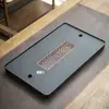 Bandeja de Chá Minimalista em Madeira Maciça Imitando Pedra Preto Dourado, Mesa de Chá Doméstica Cerâmica de Uso Duplo Armazenamento e Drenagem de Água, Bandeja para Preparo Seco, Pequena Bandeja de Chá