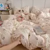 Conjunto de Quatro Peças de Algodão Puro Grau A Materno e Infantil, Estilo Ins Fresco e Simples, Adequado para Dormir Nu, Lençol de Cama e Capa de Edredom 100% Algodão, Conjunto de Lençol com Elástico de Três Peças para Estudante
