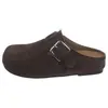 Sapatos femininos de outono, tipo mule, com sola grossa, bico fechado, meia-pantufa, com fivela interna de couro para aumentar a altura, 2026, moda americana, pantufas preguiçosas