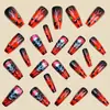 Parches para Manicura de Halloween, Parches Rojos de Uñas Postizas, Uñas Portátiles con Patrón de Calavera y Flor de Horror, Más Vendidos en Moda