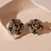 Pendientes Florales de Pétalos con Pedrería y Estilo Goteo de Aceite Vintage, Pendientes Elegantes de Moda Francesa de Nicho para Mujer