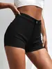 Shorts de Mezclilla Ajustados de Color Sólido para Mujer, Estilo Europeo y Americano, Cintura Alta, Elásticos, Hot Pants