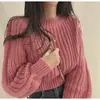 Estilo francês simples pescoço redondo tricotado top feminino outono e inverno novo nicho estilo universitário doce elegante solto exterior vestir suéter
