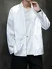 Jaqueta Hanfu casual masculina com padrão de dragão, estilo de abertura frontal, adequada para primavera e outono, com botões estilo chinês, cor branca e uma versão modernizada da túnica tradicional de manga comprida