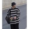 Suéter vintage vintage masculino outono e inverno estilo japonês retrô preguiçoso gola redonda listrado suéter largo