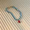 Pulsera Azul Fresca con Cuentas Rojo Amor para Mujer Verano Nueva Cuerda de Mano Diseño Nicho Dulce Joyería de Mano