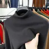 Suéter de punto grueso de color liso con cuello alto de imitación de lana fina para hombre, top de manga larga, ropa para hombre