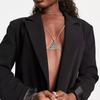 Nuevos productos transfronterizos, cadena de pecho triangular de rejilla, tendencia de temperamento europeo y americano, accesorios de cadena corporal con diamantes de imitación, cadena corporal