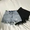 Verano Nuevo Short de Mezclilla Roto para Mujer Cintura Alta Sexy Entallado Piernas Anchas Adelgazante Combinable Casual Pantalones Cortos Calientes a la Moda