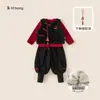 Roupa de Ano Novo Infantil Camisa Base Vermelha Colete Calça Jogger Conjunto de Três Peças para Meninas Roupas da Moda Nova para Meninos