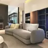 Sofá minimalista italiano estilo crema, tapicería de tela para espacios pequeños, sofá curvo de esquina Ermann para sala de estar y dormitorio
