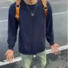 Sudadera negra pura de cuello redondo y cuello pequeño para hombre, estilo otoño, elegante y sofisticada, camiseta de manga larga, camiseta básica estilo americano