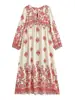 Vestido Rosa Estampado Bohemio de Verano para Mujer Estilo Europeo y Americano 8939 Color de la Imagen Mezcla de Fibra Sintética