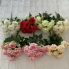 Tecido Escovado 12 Cabeças Seda Dourada Rosa Decoração de Casa Enfeites Flores Artificiais Display de Mesa de Hotel Buquê de Rosas Artificiais