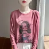 Suéter de punto fino de cuello redondo de manga larga transfronterizo nuevo para mujer 2025 principios de otoño, estampado de chica, suéter holgado, camiseta de capa base