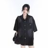Camisa de mezclilla lavada de peso pesado de estilo retro americano de manga corta para mujer Verano Nuevo diseño Nicho Camisa suelta Chaqueta
