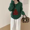 Suéter Pulôver Vermelho Árvore de Natal para Mulheres, Novo para Outono/Inverno 2026, Gola Redonda, Transfronteiriço, Top Feminino Solto e Casual