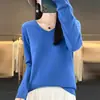 Suéter de punto con cuello en V transfronterizo para mujer, jersey de color liso de corte holgado, adecuado como prenda exterior, nuevo suéter corto de manga larga de otoño
