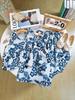 Traje para Niña 2024 Verano Nuevo Top sin Mangas Floral Estilo Nacional y Pantalones de Pierna Ancha Conjunto de Dos Piezas Estilo Princesa