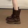 Primer Encuentro Temporada Botas Martin de Suela Gruesa para Mujer 2026 Nuevas Botas Merade Otoño/Invierno Hebilla de Cinturón Altura Aumentada Estilo Británico Botines