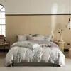 Set de Cuatro Piezas de Algodón Tencel Súper Suave y Estilo Lujoso Jacquard de Alta Precisión Funda Nórdica para Dormir Desnudo Sábanas Ropa de Cama Nueva Amarillo