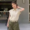 Tiro Real de IA #Camisa de Manga Curta Regular com Listras Verdes Feminina Verão 2026 Novo Estilo Camisa Casual Solta Top
