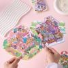 Pegatinas de Paisaje a Microescala con Escena de Cabaña de Cuatro Estaciones Pegatinas de Almacenamiento de Casita Pequeña Linda Apiladas Tridimensionales Juguetes de Bricolaje para Descomprimir