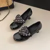 Elegantes y Dulces Zapatos Mary Jane de Seda con Lunares Decorados para Mujer 2026 Estilo Retro Primavera Nuevos Zapatos de Tacón Grueso de Boca Baja