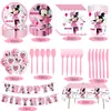 Minnie Mickey Mouse Rosa Vajilla para Fiesta de Cumpleaños Platos de Papel Vasos de Papel Servilletas de Papel Pancarta Decoración Decoraciones de Fiesta