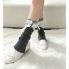 Calcetines de diseño nicho y2k para mujer, calentadores de pantorrilla cálidos de invierno, calcetines con cordones de color block con volantes estilo jk universitario