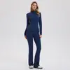 Conjunto Deportivo Caijue para Mujer con Cuello Alto, Cremallera, Corte Ajustado, Líneas Favorecedoras, Pantalones Acampanados, Conjunto de Dos Piezas para Correr, Fitness y Yoga