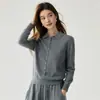 Nueva colección de otoño e invierno: Suéter de cachemira suave y cómodo para mujer, con cuello redondo, cierre de un botón y diseño de color liso, perfecto como capa base cálida