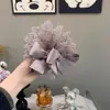 Goma para el pelo de malla morada floral estilo francés con lazo, accesorio para el cabello para mujer, adecuada para coletas, versátil y súper de cuento de hadas en estilo coreano