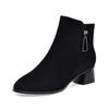 Botas de Moda para Mujer 2025 Otoño e Invierno Nuevo Estilo Simple Elegantes Botines Negros de Piel de Oveja con Hebilla de Gota de Agua Tacón Grueso Tacón Alto Botas de Cuero