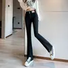 Jeans negros para mujer Primavera 2024 Nuevos Pantalones de cintura alta adelgazantes con abertura pequeña y micro campana para mujer primavera y otoño