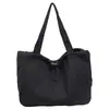 Bolsa de Lona Grande Capacidade com Cordão Feminina Verão Casual Leve Versátil Bolsa de Tecido Estudante Aula Deslocamento Bolsa de Ombro Único Tote Bag