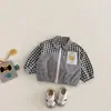 [Sem Trocas ou Devoluções] Jaqueta Fashion de Rosto Sorridente para Meninos 2026 Nova Primavera Estilo Coreano Patchwork Xadrez Top para Bebês
