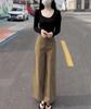 24658 Da Ai Mei Yuan 2025 Otoño Temprano Nuevo Conjunto de Mujer de Moda: Top Negro de Manga Larga con Cuello en U Ajustado y Pantalones Rectos de Cintura Alta