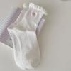 Calcetines blancos suxinaimin para mujer con encaje y boca de burbuja, bonitos, bordado japonés, calcetines de tubo con corazón, primavera y verano, transpirables
