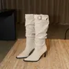 Colección Otoño 2026: Botas Elegantes de Puntera Puntiaguda, Tacón de Aguja, Fruncidas, Hasta la Rodilla para Mujer