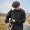 Suéter Redondo Pesado Bordado Americano para Hombre Invierno Retro Tendencia Marca Holgado Camiseta de Manga Larga Calle Alta Casual Camisa Base