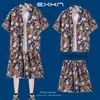 Traje de Viaje Camisa de Manga Corta para Hombre Camisa de Playa Costera Pantalones Cortos Casuales de Vacaciones Tallas Grandes Pantalones de Tres Cuartos Ropa de Pareja