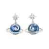 Brincos de Planeta Azul-Roxo Sonhador com Estrela de Oito Pontas Design de Nicho Brincos de Alta Qualidade Únicos e Exquisitos Brincos com Pino de Prata de Imitação