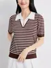 JE Order Suéter de Punto de Manga Corta con Rayas Contrastantes para Mujer 2026 Nuevo Llegado de Verano Top Falso de Dos Piezas con Cuello Polo