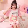 Pijama de Verão para Meninas, Algodão Penteado Manga Curta Estilo Fino 2026 Conjunto de Verão para Crianças Meninas, Roupa de Casa para Crianças Maiores