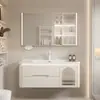 Gabinete de baño de roble combinación cerámica baño color crema esquina redondeada lavabo integrado lavabo inteligente para lavado de manos
