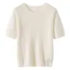 Top de mujer de manga corta con cuello redondo 100% cachemir puro, suéter de punto de manga media estilo nuevo 2026, camiseta básica