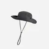 Chapéu de Verão Feminino com Cordão e Aba Larga, Chapéu de Proteção Solar, Chapéu de Pescador Masculino para Pesca ao Ar Livre, Chapéu de Cowboy Ocidental, Chapéu de Caminhada