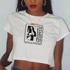 Camiseta de verano con cuello redondo y manga corta para mujer, con estampado de letras y ombligo, estilo europeo y americano